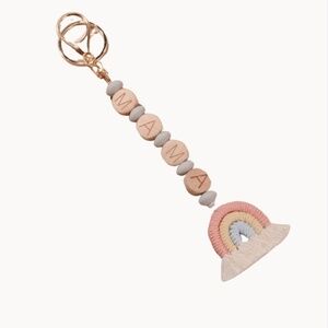Wooden Mama Beaded Keychain With Pastel Rainbow